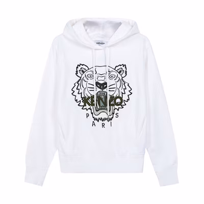 (Women) KENZO SS21 White Embroidered Tiger Hoodie FB52SW8714XA-01B