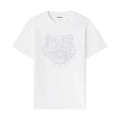 (Women) KENZO SS21 White Tiger Embroidered Cotton Crewneck T-Shirt. FB52TS9124SL-01