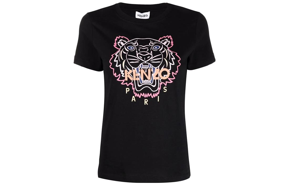 Order (Women) KENZO SS22  Black Cotton T-Shirt with Tiger Logo and Letter Print. JHC4YG2TS846-99