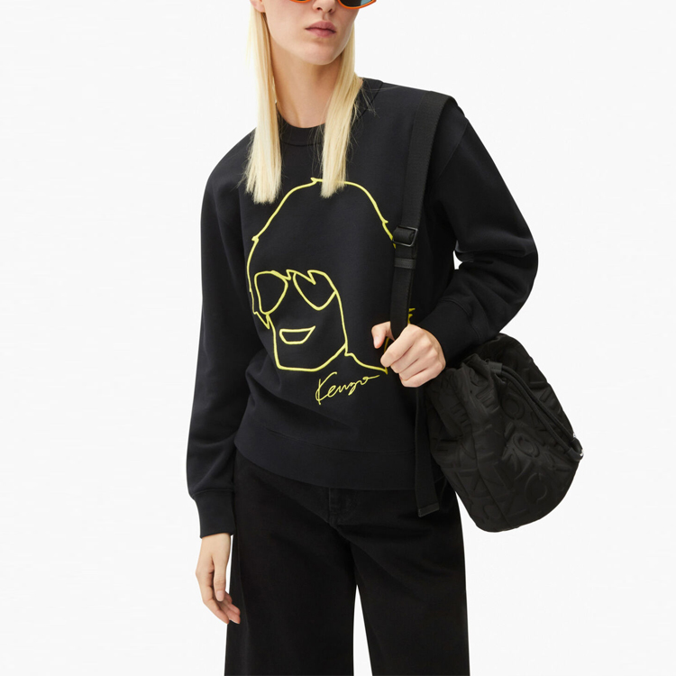 Purchase (W) KENZO SS22 黑色图案印花圆领卫衣 FC52SW8354ML-99