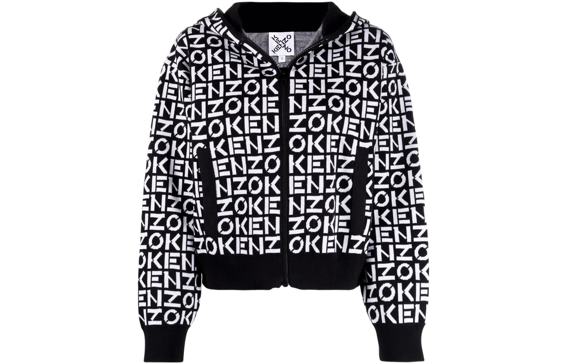 (Women) KENZO SS22  Black Logo Intarsia Zip-Up Hoodie Jacket. FC52BL6943SC-99