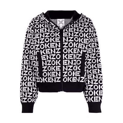 (Women) KENZO SS22 Black Logo Intarsia Zip-Up Hoodie Jacket. FC52BL6943SC-99