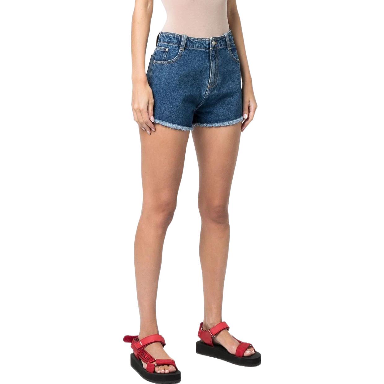 Shop (Women) KENZO SS22  Blue Denim Shorts with Logo Embroidery. FC52DS2116EA-76