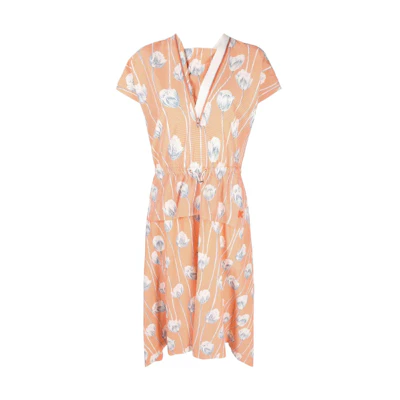 (Women) KENZO SS22 Floral Plaid Short-Sleeve Dress Pale Yellow FC52RO0599S7-16