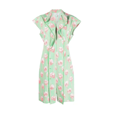 (Women) KENZO SS22 Green Floral Print Short-Sleeve Dress FC52RO0729S7-57