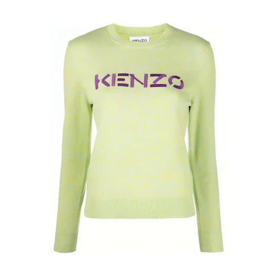 (Women) KENZO SS22 Green Knit Pullover Sweater with Logo Embroidery. FC52PU6833LA-57