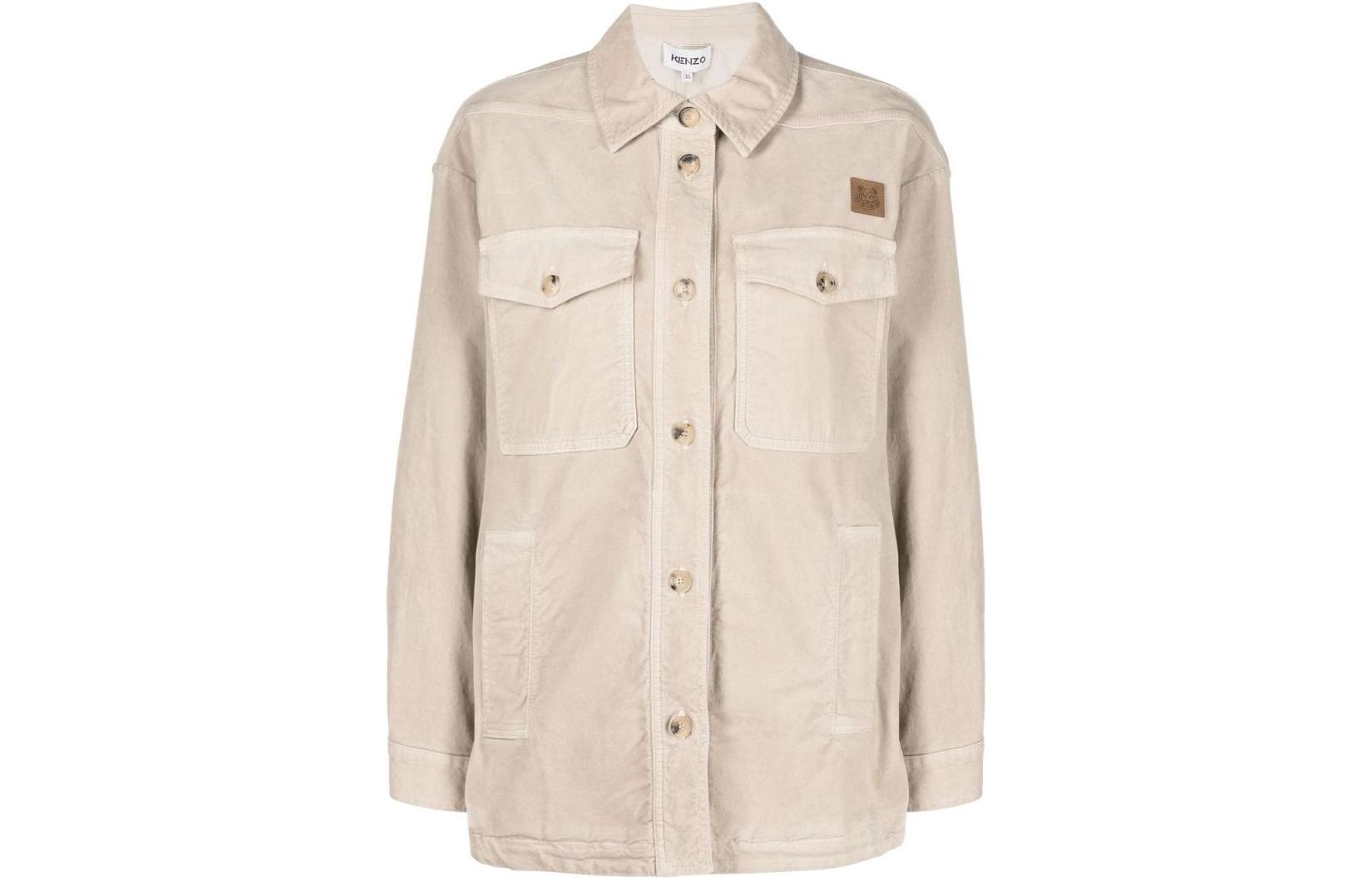 (Women) KENZO SS22  Khaki Long Sleeve Shirt with Flap Pocket. FC52CH0469CA08