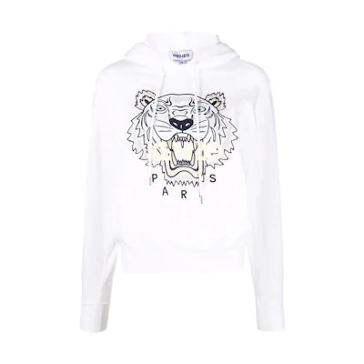 (Women) KENZO SS22 Logo Embroidered Cotton Hoodie - White FC52SW8714XL-01B
