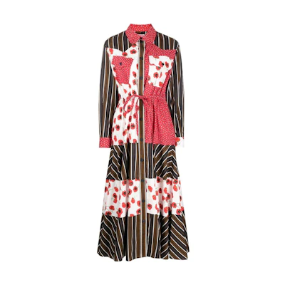 (Women) KENZO SS22 Patchwork Striped Long Sleeve Shirt Dress Multicolor FC62RO0969E8-89