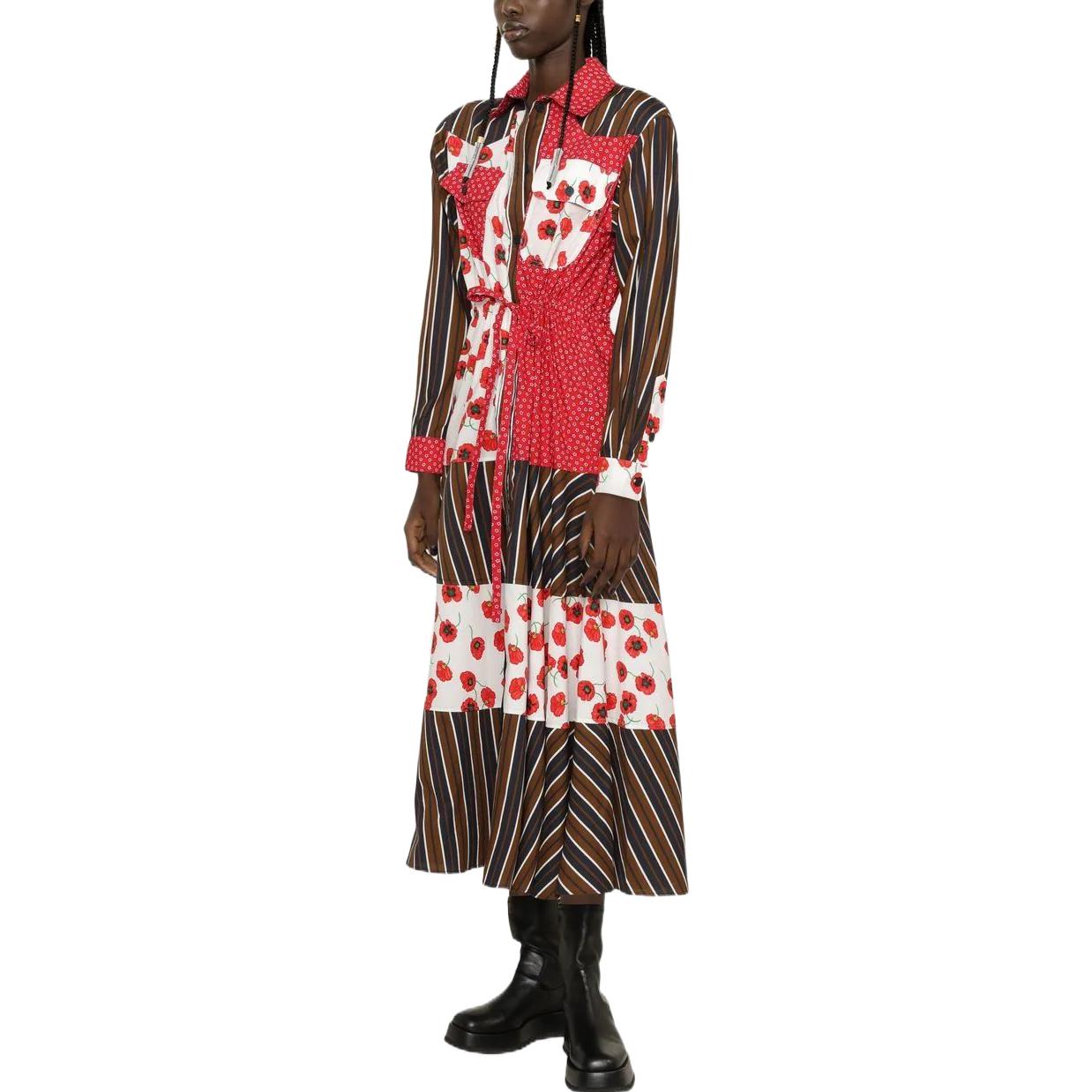 Lookbook (W) KENZO SS22 Dress Kemeja Lengan Panjang Patchwork Garis Multicolor FC62RO0969E8-89