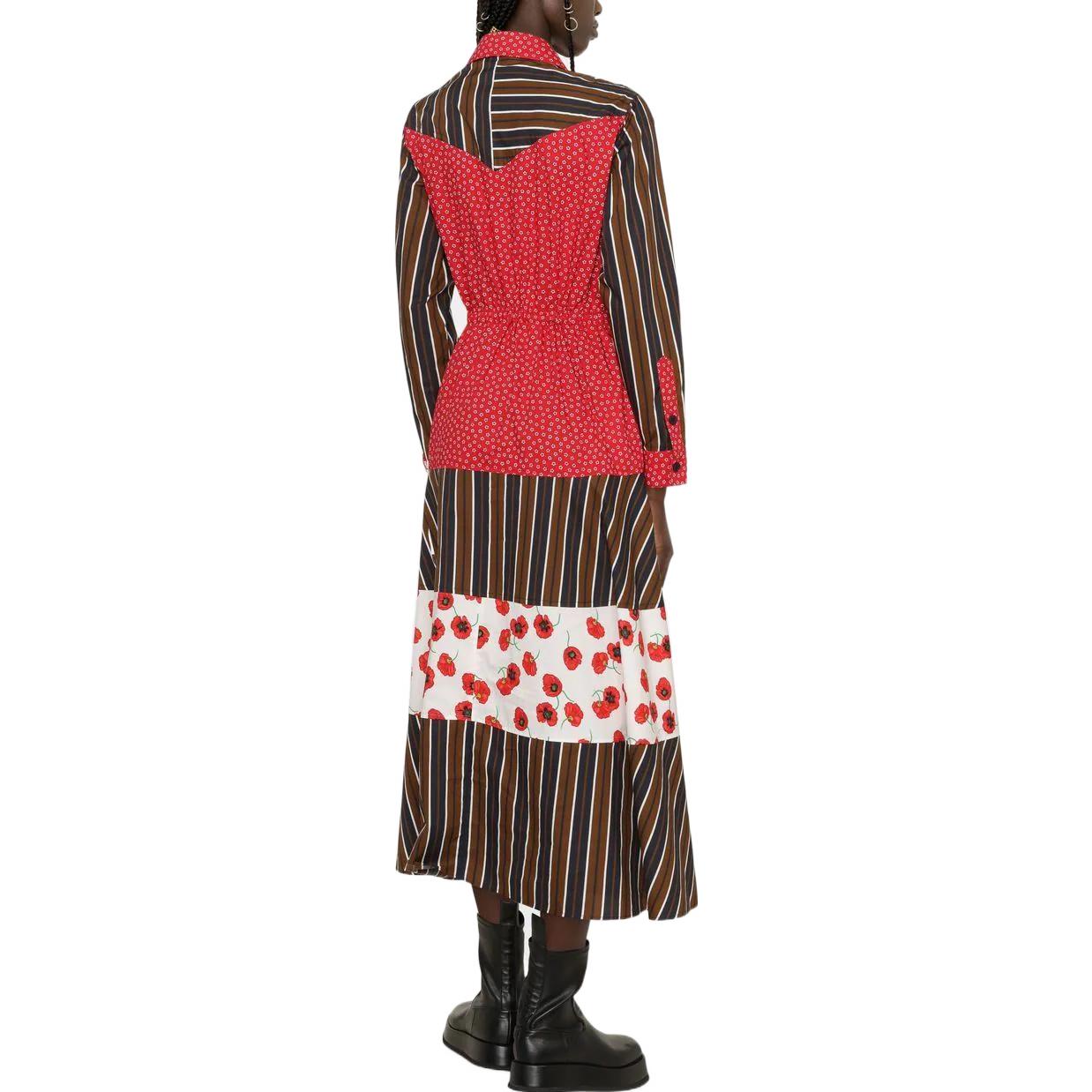 Shop (W) KENZO SS22 Dress Kemeja Lengan Panjang Patchwork Garis Multicolor FC62RO0969E8-89