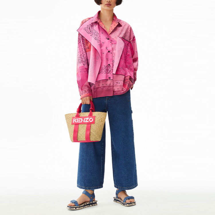 Shop (W) KENZO SS22 Camisa Rosa de Manga Larga con Estampado y Cuello. FC52CH0519S5-26