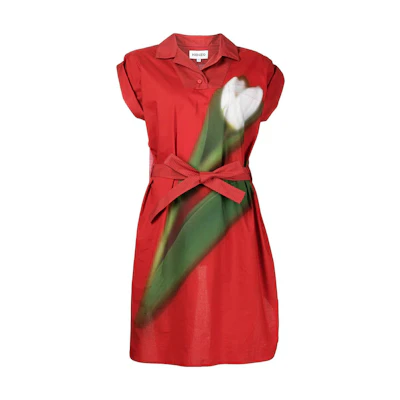 (Women) KENZO SS22 Red Floral Print Short-Sleeve Dress FC52RO0719P8-21