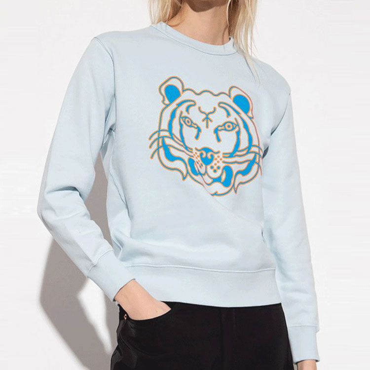 Lookbook (W) KENZO SS22 Sudadera Logo Tigre de Manga Larga Cuello Redondo Azul Claro FC52SW8464ML-63