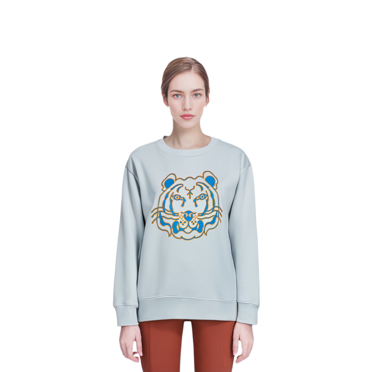 Shop (W) KENZO SS22 Sudadera Logo Tigre de Manga Larga Cuello Redondo Azul Claro FC52SW8464ML-63