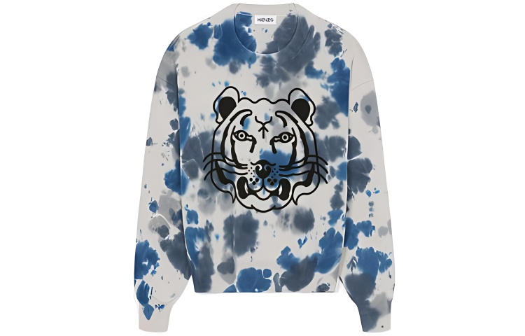 (Women) KENZO SS22  White Tie-Dye Sweatshirt with Animal Print Design. FC52PU6933TE-62