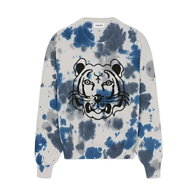 (Women) KENZO SS22 White Tie-Dye Sweatshirt with Animal Print Design. FC52PU6933TE-62