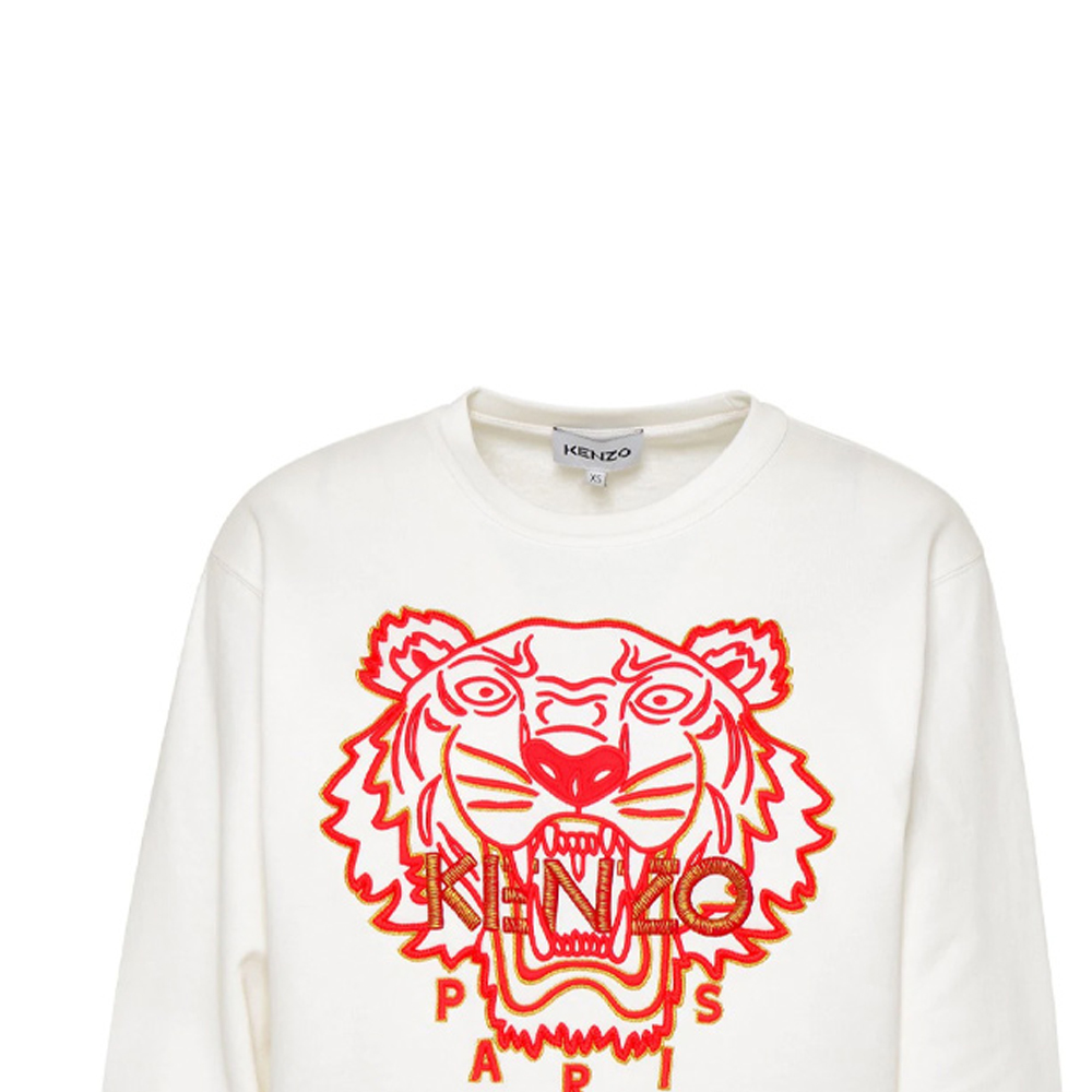 Cheap (W) KENZO SS22 白色虎头刺绣圆领卫衣 FC52SW824CMB-01B