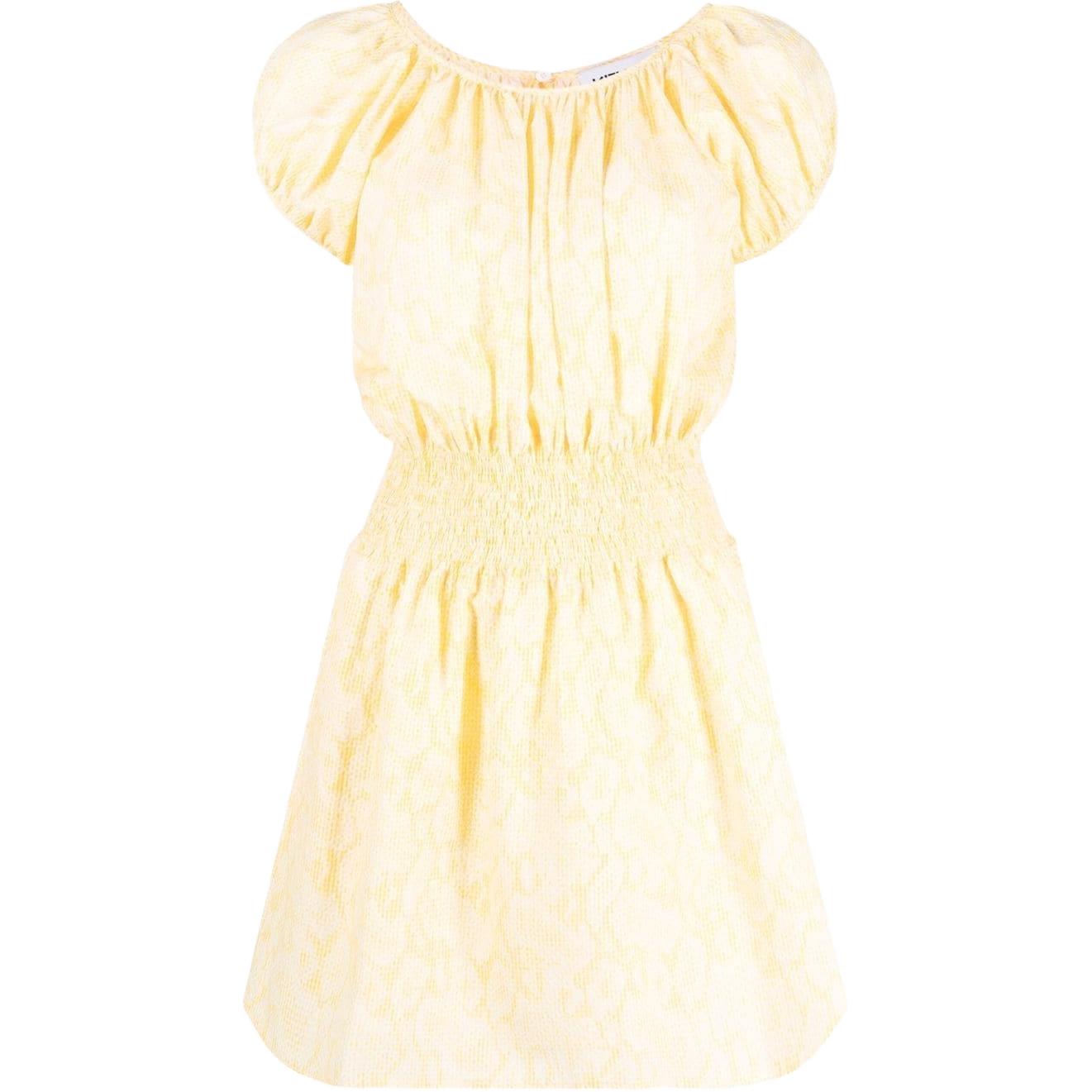 (Women) KENZO SS22  Yellow Snake Print A-Line Short-Sleeve Dress FC52RO0679S8-39