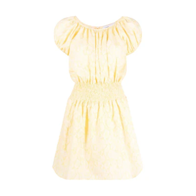 (Women) KENZO SS22 Yellow Snake Print A-Line Short-Sleeve Dress FC52RO0679S8-39