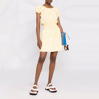 (W) KENZO SS22 Gaun Kuning Cetak Ular A-Line Lengan Pendek. FC52RO0679S8-39 Lookbook (W) KENZO SS22 Gaun Kuning Cetak Ular A-Line Lengan Pendek. FC52RO0679S8-39