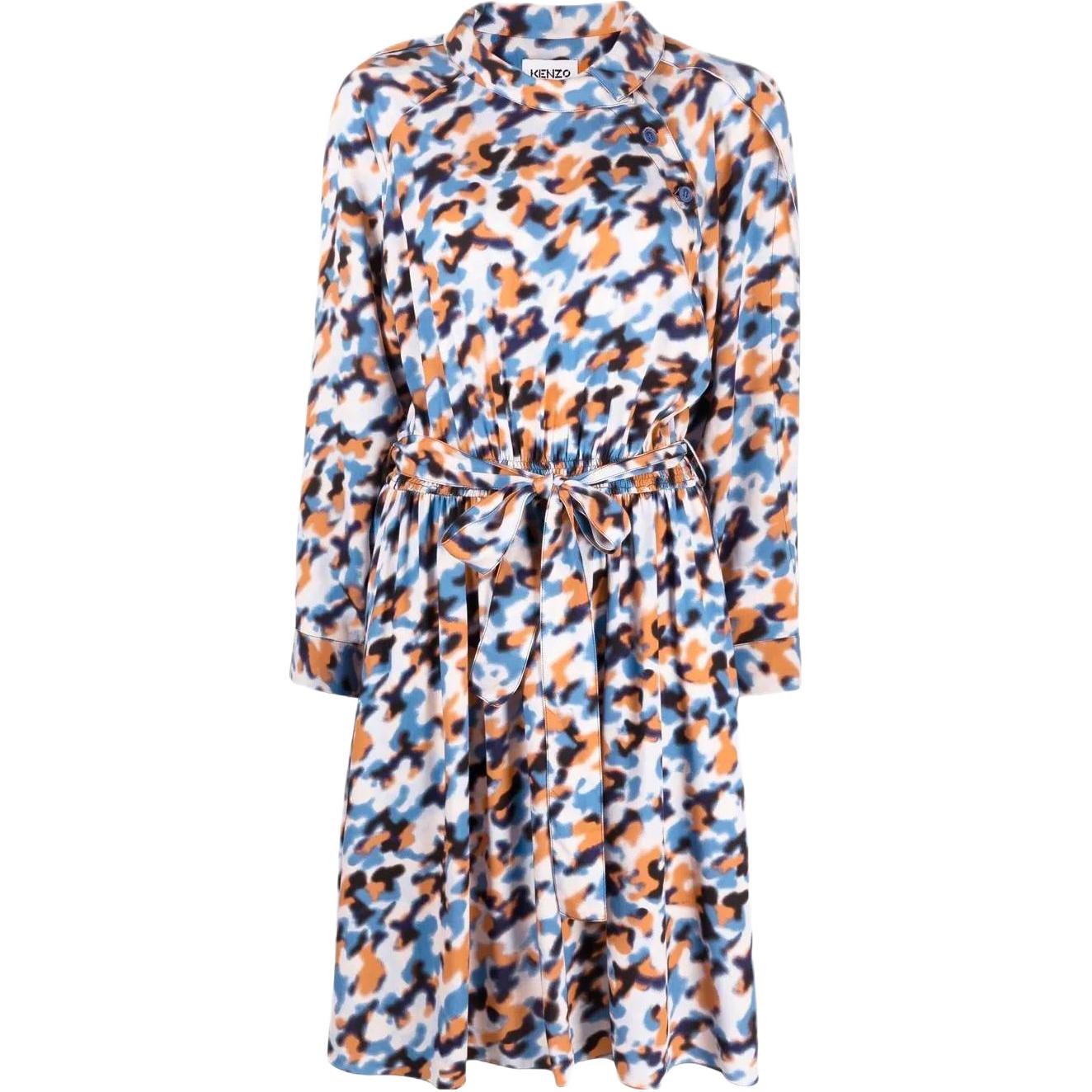 (Women) KENZO SS22 Abstract Print Long-Sleeve Drawstring Waist Dress Women Multicolor. FC52RO0709P4-71