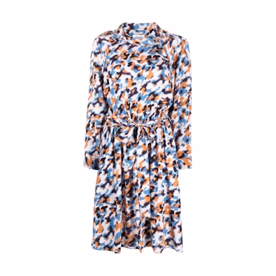 (Women) KENZO SS22 Abstract Print Long-Sleeve Drawstring Waist Dress Women Multicolor. FC52RO0709P4-71