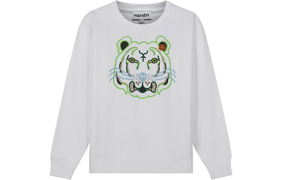 (Women) KENZO SS22 K-Tiger Crewneck Sweatshirt Women’s White Tiger Print. FC52SW8454MO-01B