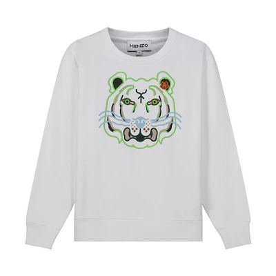 (Women) KENZO SS22 K-Tiger Crewneck Sweatshirt Women’s White Tiger Print. FC52SW8454MO-01B
