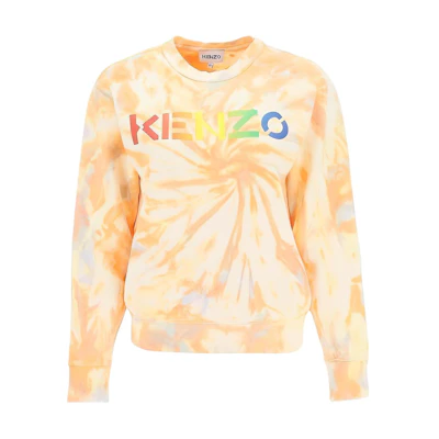 (Women) Kenzo SS22 Tie-Dye Logo Print Yellow Crewneck Sweatshirt FC52SW8474ML3-5C