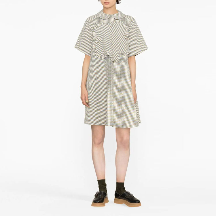 Lookbook (W) KENZO SS23 カーキ チェック柄ディテール Aライン半袖ワンピース FD52RO1139RU-40