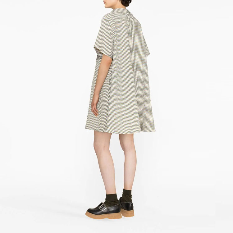 Shop (W) KENZO SS23 カーキ チェック柄ディテール Aライン半袖ワンピース FD52RO1139RU-40