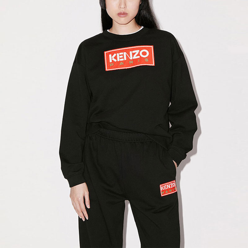 Purchase (Women) KENZO SS23  Black Crewneck Sweatshirt with Letter Logo Print. FD52SW0384MF-99