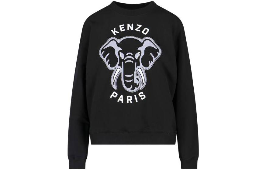 (Women) KENZO SS23  Black Elephant Graphic Print Crewneck Sweatshirt. FD62SW0934MF99J