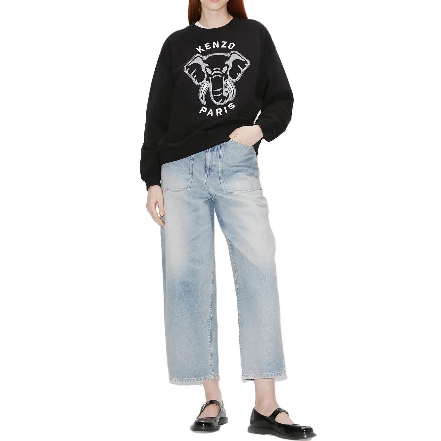 Shop (W) KENZO SS23 黑色大象圖案印花圓領長袖上衣 FD62SW0934MF99J