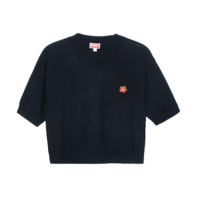 (Women) KENZO SS23 Black Embroidered Knit Short Sleeve Crewneck Tee FD52PU3833LB-99J