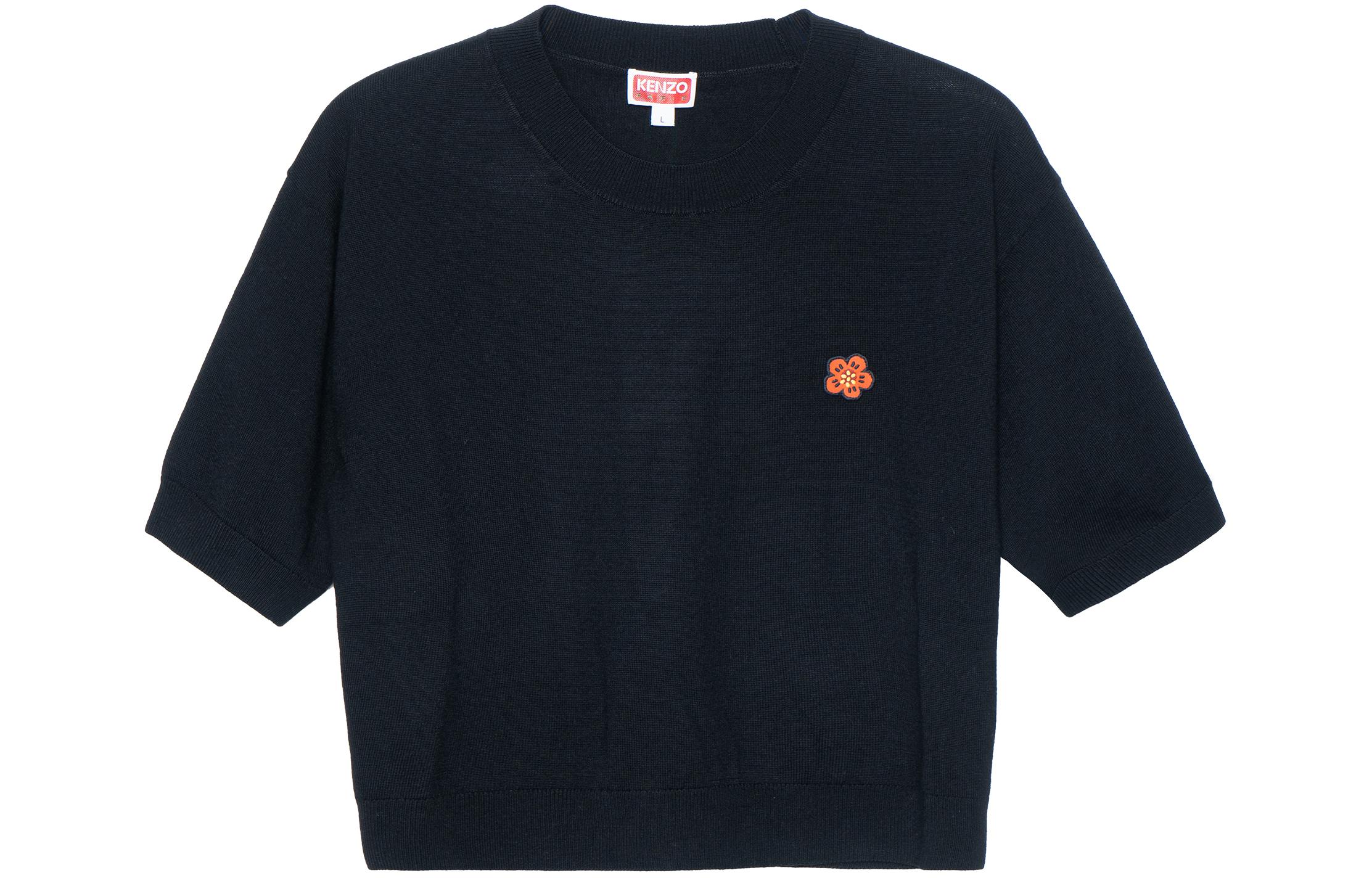 Order (Women) KENZO SS23  Black Embroidered Knit Short Sleeve Crewneck Tee FD52PU3833LB-99J
