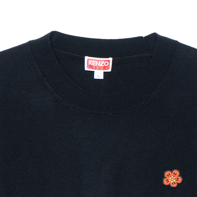 Shop (Women) KENZO SS23  Black Embroidered Knit Short Sleeve Crewneck Tee FD52PU3833LB-99J