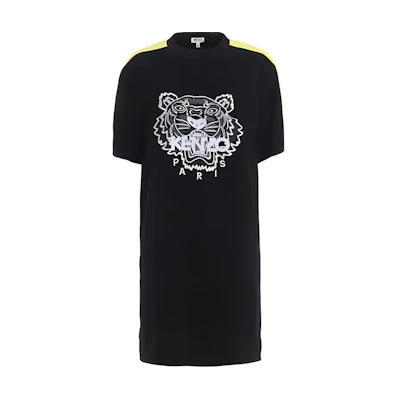 (Women) KENZO SS23 Black Letter Animal Print Short Sleeve Midi Dress. PF952RO0645AC-99