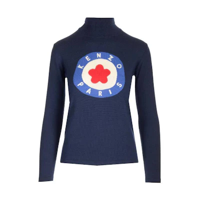 (Women) KENZO SS23 Blue Patterned High-Neck Long-Sleeve Sweater. FD62PU4193BA-77