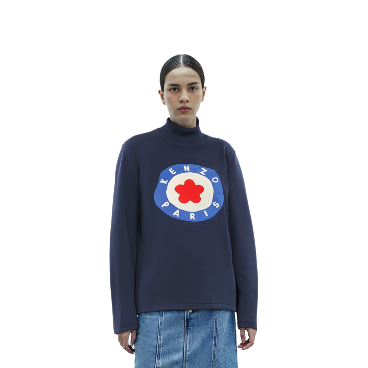 Shop (Women) KENZO SS23  Blue Patterned High-Neck Long-Sleeve Sweater. FD62PU4193BA-77