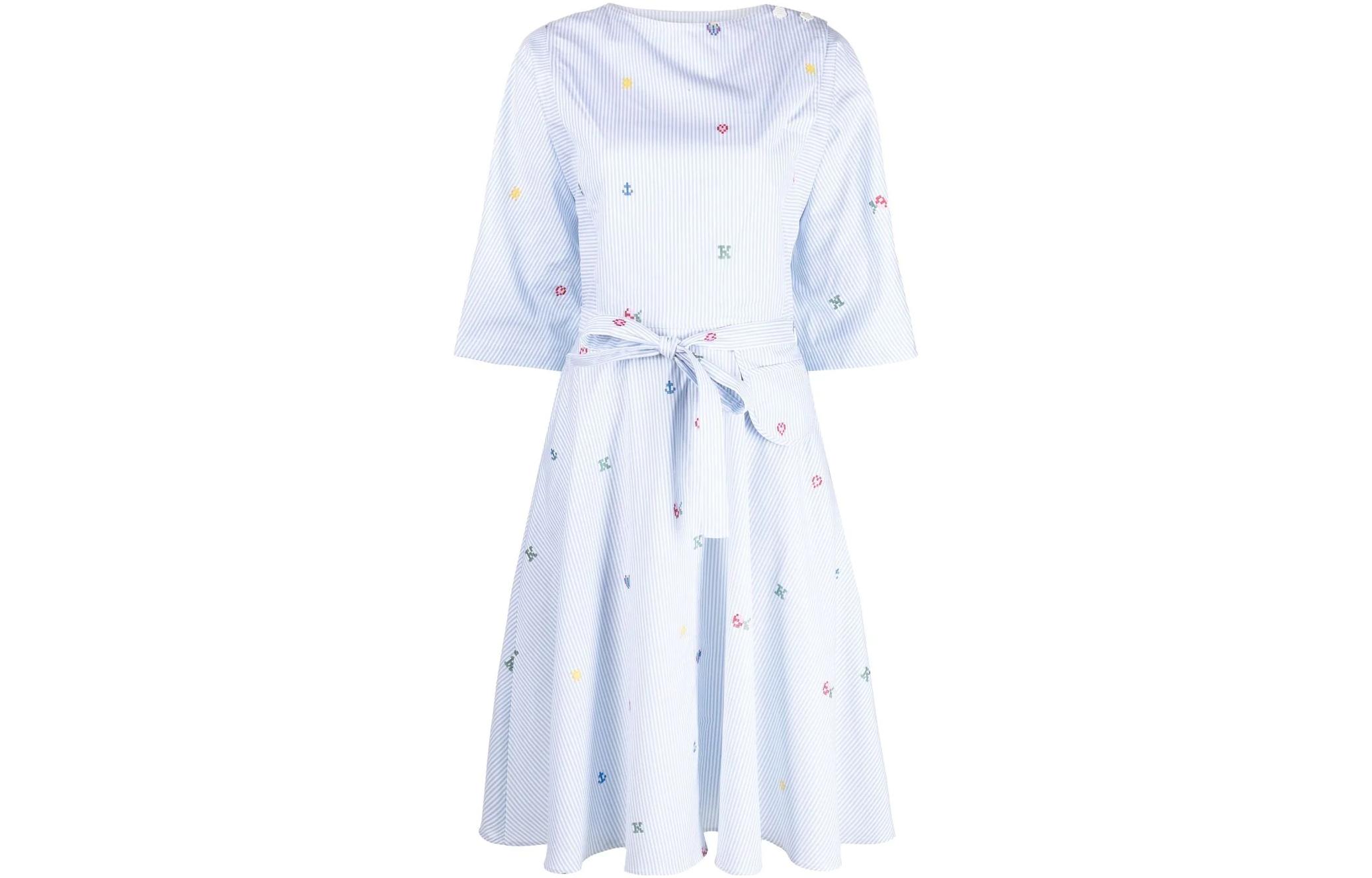 Order (W) KENZO SS23 Dress Biru Pola Garis Cinched Midi. FD52RO1179LJ-63