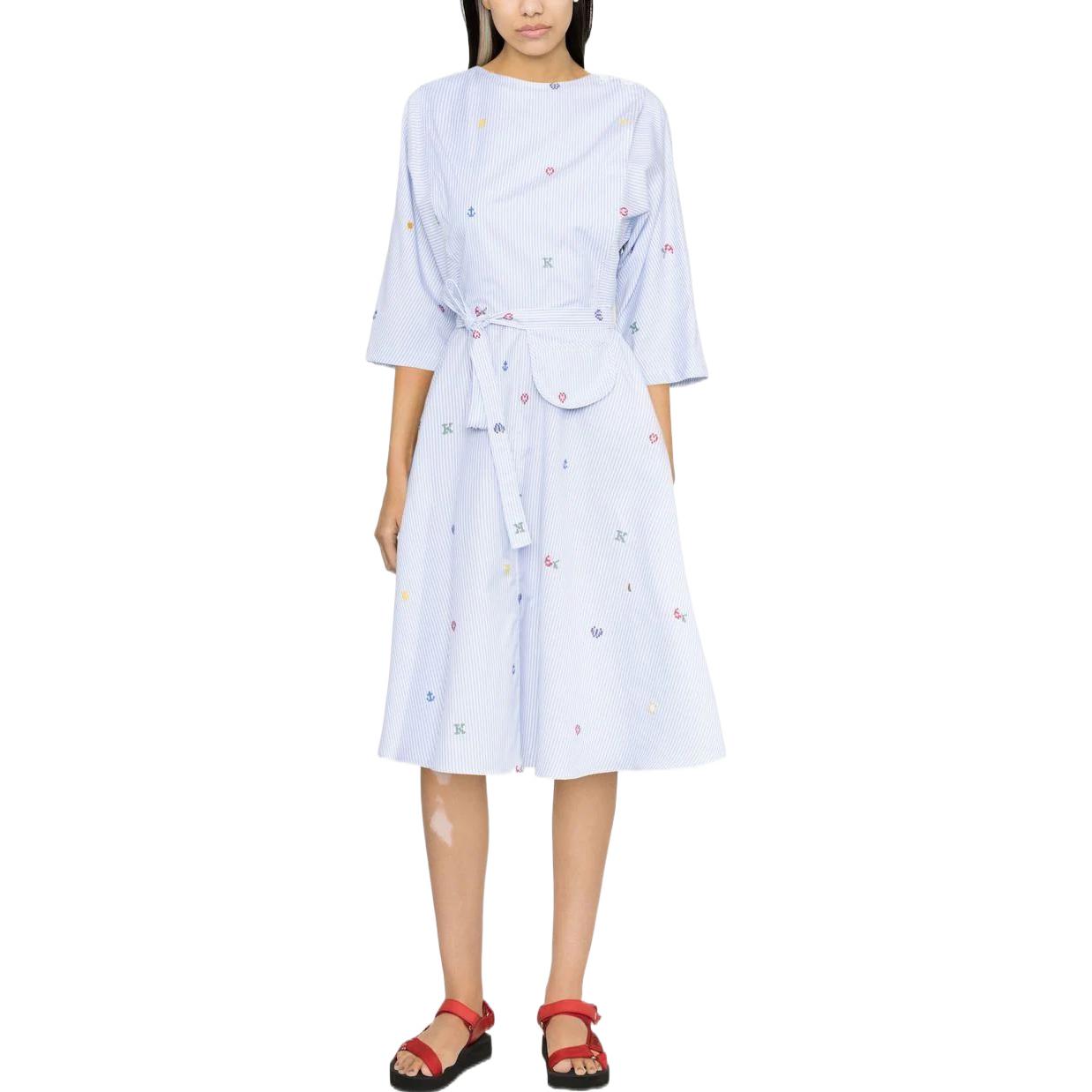 Lookbook (W) KENZO SS23 Dress Biru Pola Garis Cinched Midi. FD52RO1179LJ-63