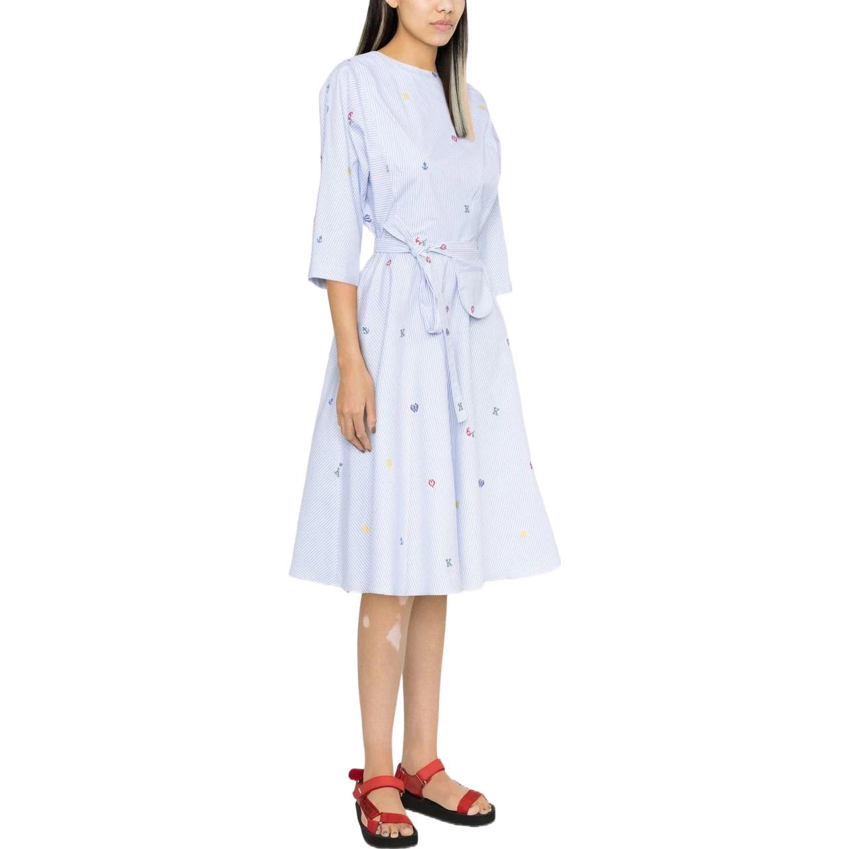 Purchase (W) KENZO SS23 Dress Biru Pola Garis Cinched Midi. FD52RO1179LJ-63