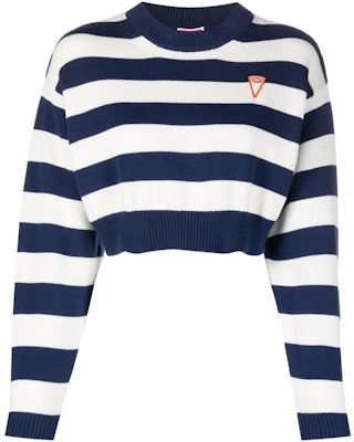 (Women) KENZO SS23 Blue Striped Logo Knit Cropped Long Sleeve Sweater. FD52PU3693CG-77 Order (Women) KENZO SS23 Blue Striped Logo Knit Cropped Long Sleeve Sweater. FD52PU3693CG-77