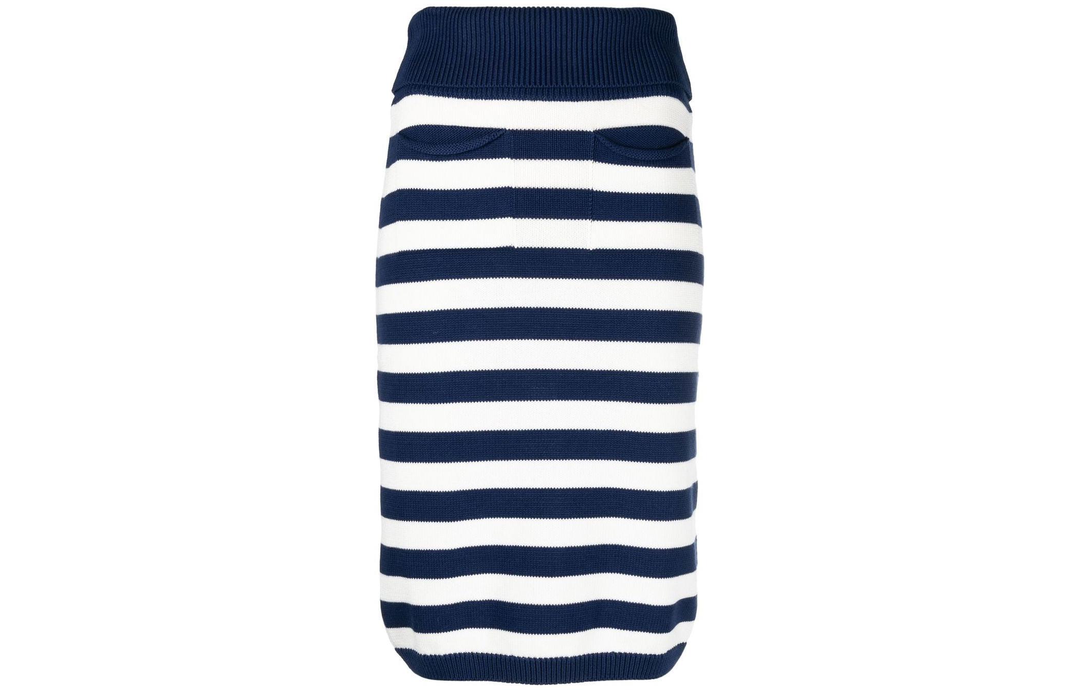(Women) KENZO SS23  Blue Striped Slim-Fit Midi Casual Skirt. FD52JU3563CG-77
