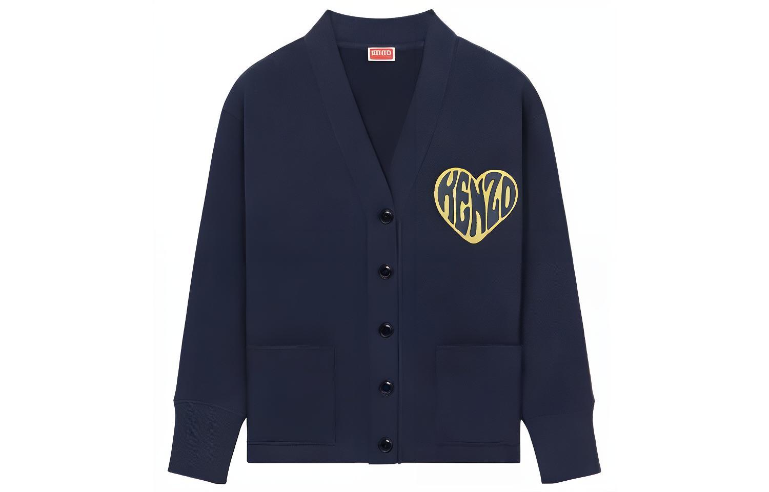 (Women) KENZO SS23  Blue V-Neck Cardigan with Heart Logo Print. FD62SW0864ME-77
