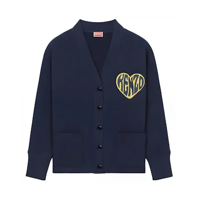 (Women) KENZO SS23 Blue V-Neck Cardigan with Heart Logo Print. FD62SW0864ME-77