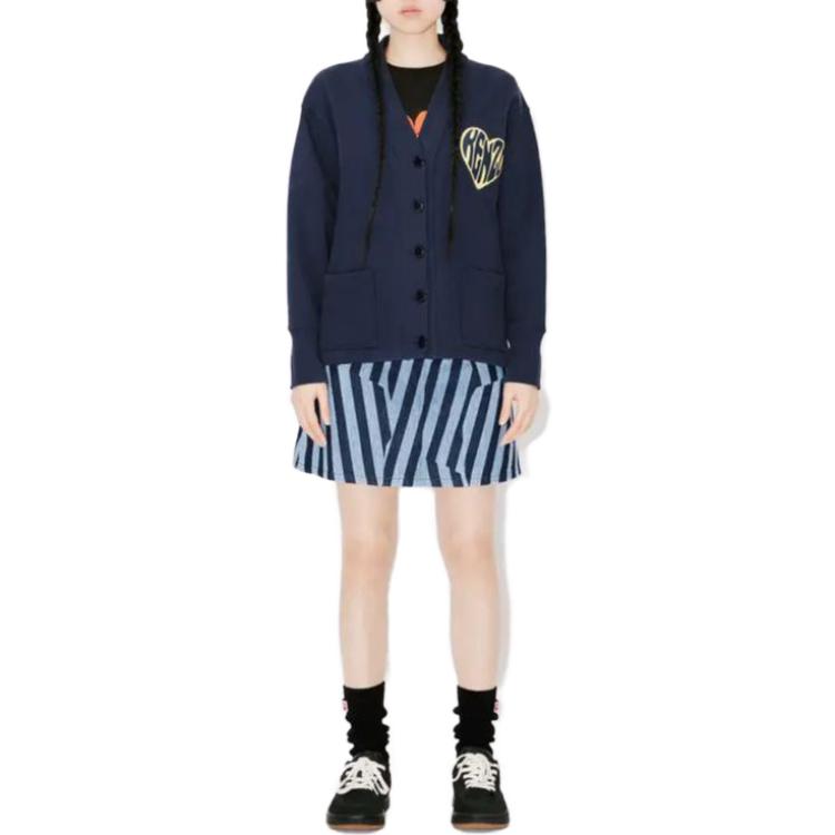 Shop (W) KENZO SS23 蓝色心形标志印花V领开衫. FD62SW0864ME-77