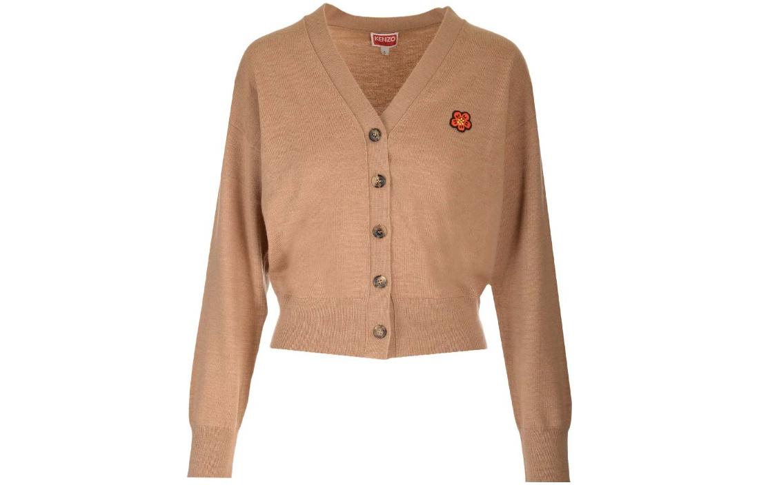 (Women) KENZO SS23  Brown V-Neck Button Cardigan Sweater with Badge Logo. FD52CA3833LB87